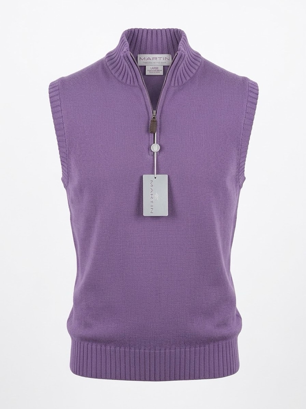 MARTIN 1/4 Zip Italian Merino Wool Sweater Wind Vest in Lilac Size Large NEW
